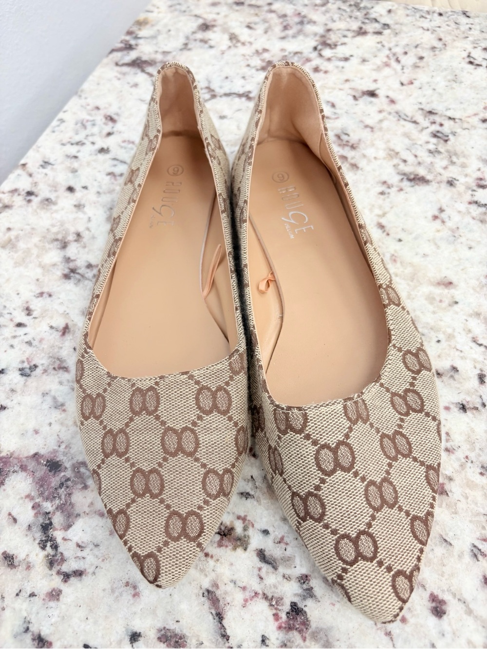 Rouge Helium Beige Patterned Pointed-Toe Flats